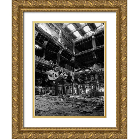 Music Over The Rubble Gold Ornate Wood Framed Art Print with Double Matting by Alibaroodi
