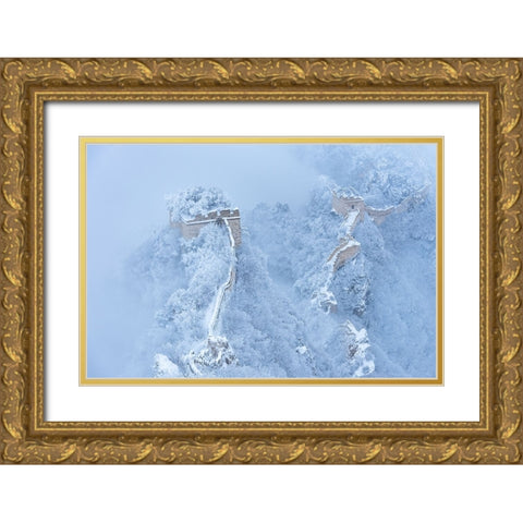 The Great Wall In Ice And Snow Gold Ornate Wood Framed Art Print with Double Matting by Simoon