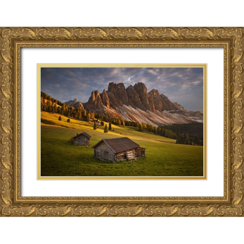 Alpine Evening Gold Ornate Wood Framed Art Print with Double Matting by Rericha, Daniel