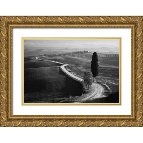Morning In The Field Gold Ornate Wood Framed Art Print with Double Matting by Anton, Rostovskiy