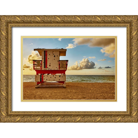 Miami Beach Gold Ornate Wood Framed Art Print with Double Matting by Zeise, Wilfried