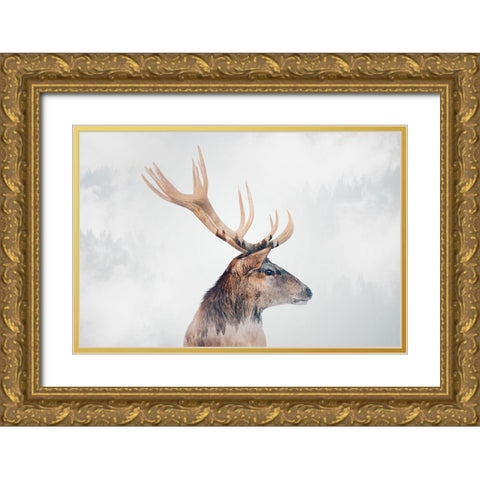 Stag Gold Ornate Wood Framed Art Print with Double Matting by Beata, Angyalosi