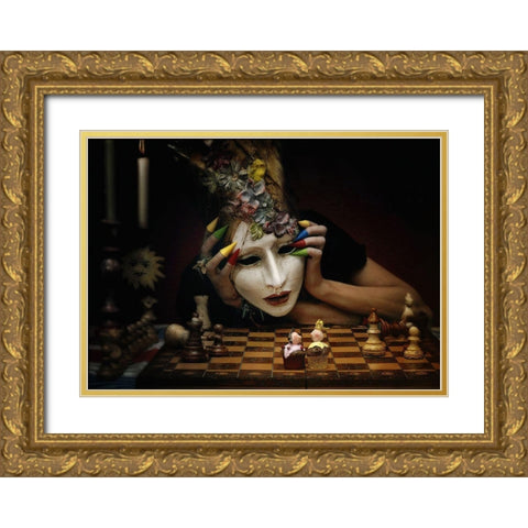 Check! Gold Ornate Wood Framed Art Print with Double Matting by Ambra