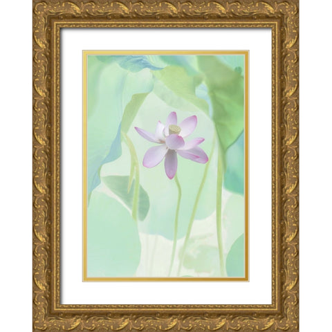 Lotus Flower Gold Ornate Wood Framed Art Print with Double Matting by L., Binbin