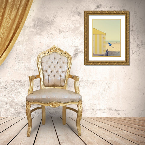 The Blue Umbrella Gold Ornate Wood Framed Art Print with Double Matting by Della Latta, Massimo