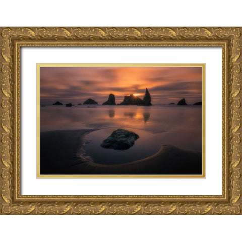 Last Sunlight Gold Ornate Wood Framed Art Print with Double Matting by Jacobs, Lydia