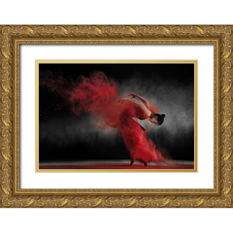 Fire Dance Gold Ornate Wood Framed Art Print with Double Matting by Kisworo, Sebastian