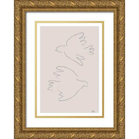 Two Doves Gold Ornate Wood Framed Art Print with Double Matting by 1x Studio II