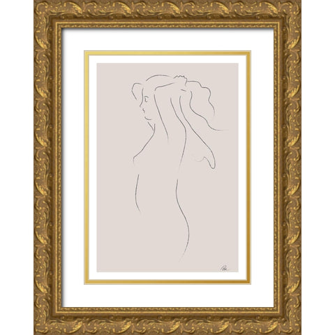 Woman Sketch Gold Ornate Wood Framed Art Print with Double Matting by 1x Studio II