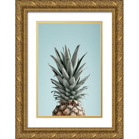 Pineapple Blue 03 Gold Ornate Wood Framed Art Print with Double Matting by 1x Studio III