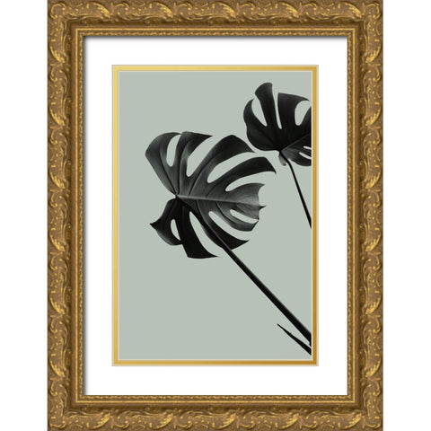 Monstera Teal 09 Gold Ornate Wood Framed Art Print with Double Matting by 1x Studio III