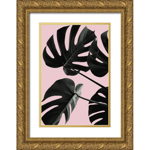 Monstera Pink No 01 Gold Ornate Wood Framed Art Print with Double Matting by 1x Studio III