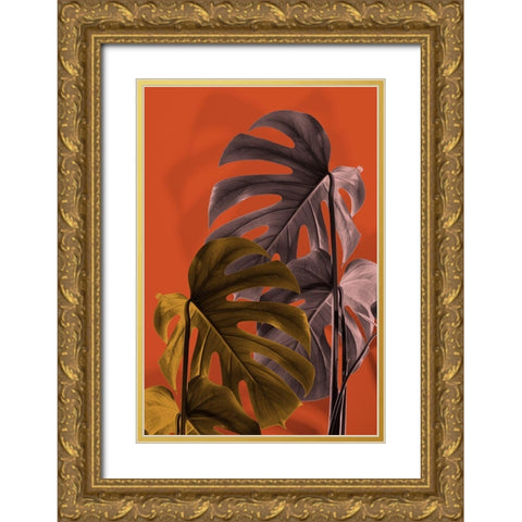 Monstera Orange 02 Gold Ornate Wood Framed Art Print with Double Matting by 1x Studio III