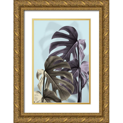 Monstera Blue 02 Gold Ornate Wood Framed Art Print with Double Matting by 1x Studio III