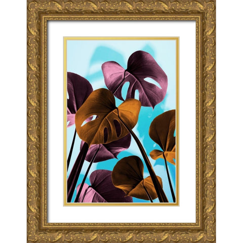Monstera Blue 03 Gold Ornate Wood Framed Art Print with Double Matting by 1x Studio III