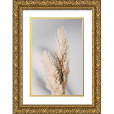 Pampas Grass Grey Gold Ornate Wood Framed Art Print with Double Matting by 1x Studio III