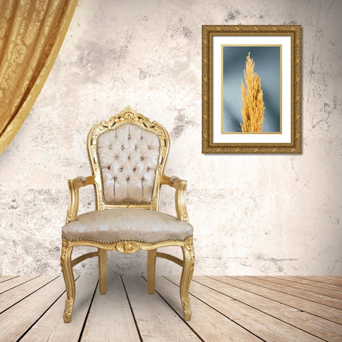 Yellow Grass Blue Gold Ornate Wood Framed Art Print with Double Matting by 1x Studio III