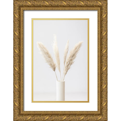 Pampas Grass Grey 09 Gold Ornate Wood Framed Art Print with Double Matting by 1x Studio III