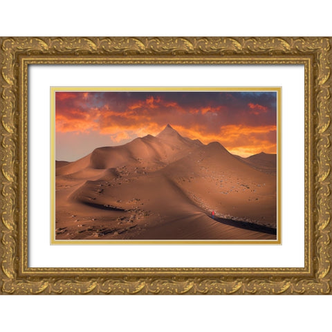 Exploring The Desert Gold Ornate Wood Framed Art Print with Double Matting by Simoon
