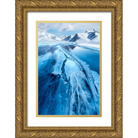 Blue Ice Gold Ornate Wood Framed Art Print with Double Matting by SPIDER