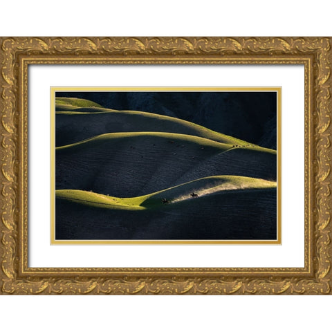 HerdsmanS Life Gold Ornate Wood Framed Art Print with Double Matting by Liao, Yuhan