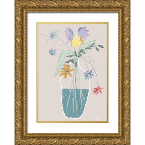 Flower Bouquet Gold Ornate Wood Framed Art Print with Double Matting by 1x Studio II