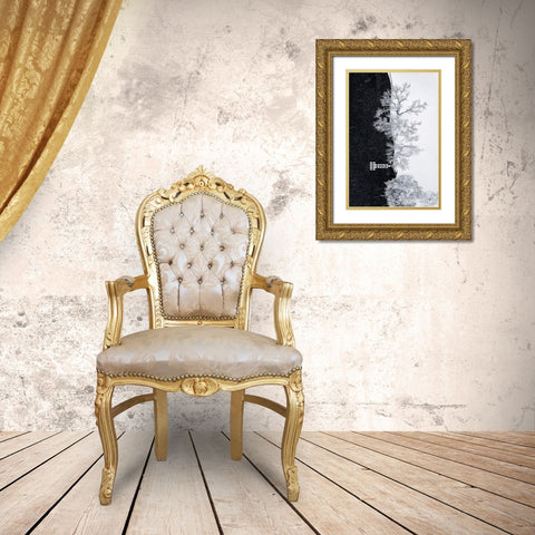 Lake Shore Under Snow Storm Gold Ornate Wood Framed Art Print with Double Matting by Xu, Mei