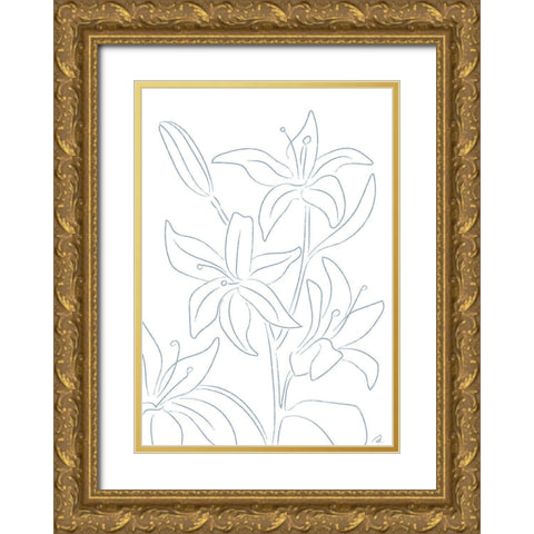 Lillies No 01 Gold Ornate Wood Framed Art Print with Double Matting by 1x Studio II