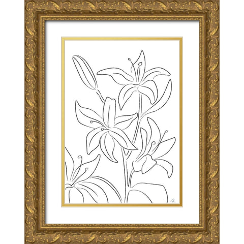 Lillies No 02 Gold Ornate Wood Framed Art Print with Double Matting by 1x Studio II