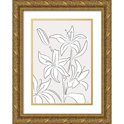Lillies No 03 Gold Ornate Wood Framed Art Print with Double Matting by 1x Studio II