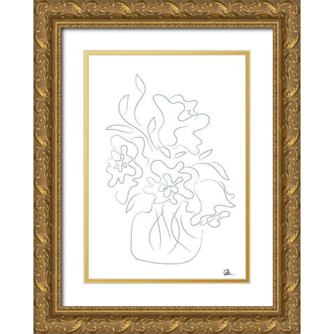 Flower Bouquet Sketch Gold Ornate Wood Framed Art Print with Double Matting by 1x Studio II