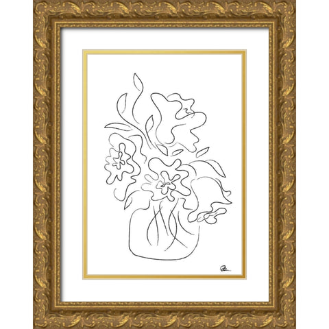 Flower Bouquet White Gold Ornate Wood Framed Art Print with Double Matting by 1x Studio II