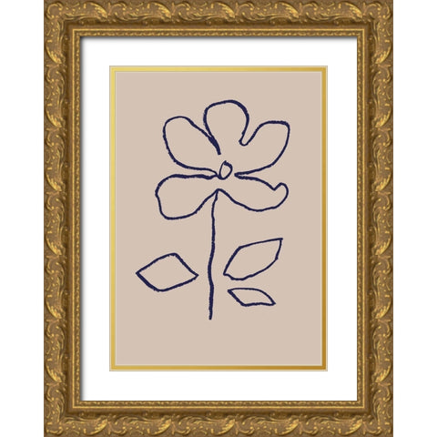 Oil Pastel Flower Blue Gold Ornate Wood Framed Art Print with Double Matting by 1x Studio