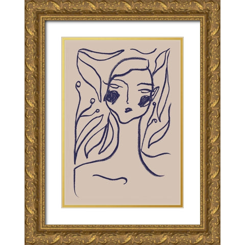 Gaia Blue Gold Ornate Wood Framed Art Print with Double Matting by 1x Studio