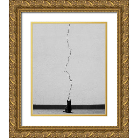 Cat Thoughts Gold Ornate Wood Framed Art Print with Double Matting by Alizolghadri93