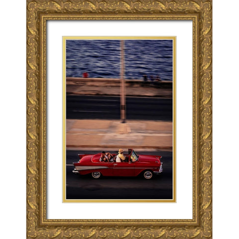 Red Car Driving Gold Ornate Wood Framed Art Print with Double Matting by Bauer, Andreas
