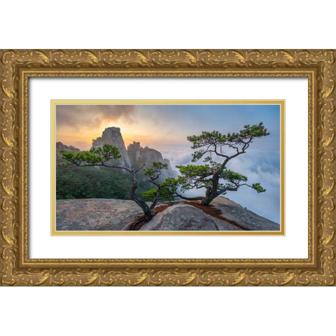 Dancing Trees Of Eden Gold Ornate Wood Framed Art Print with Double Matting by Ryu, Jaeyoun