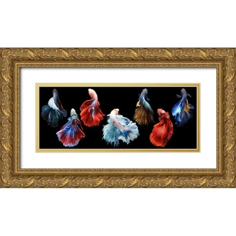 Betta Fish Gold Ornate Wood Framed Art Print with Double Matting by Priyadi, Andri