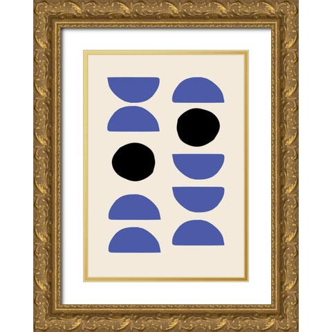 Blue Shapes Gold Ornate Wood Framed Art Print with Double Matting by 1x Studio