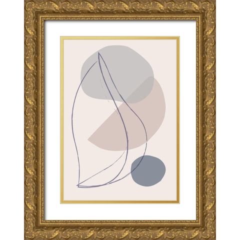 New Shapes Blue No 1 Gold Ornate Wood Framed Art Print with Double Matting by 1x Studio
