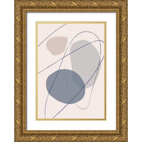 New Shapes Blue No 2 Gold Ornate Wood Framed Art Print with Double Matting by 1x Studio