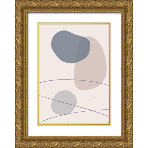 New Shapes Blue No 3 Gold Ornate Wood Framed Art Print with Double Matting by 1x Studio