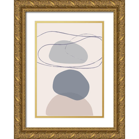 New Shapes Blue No 4 Gold Ornate Wood Framed Art Print with Double Matting by 1x Studio