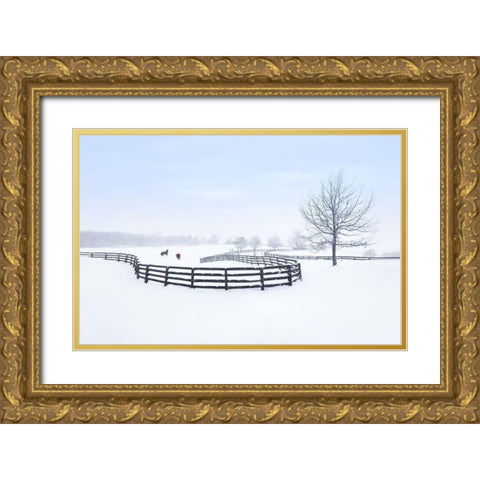 Winter Farm Gold Ornate Wood Framed Art Print with Double Matting by Deng, Larry