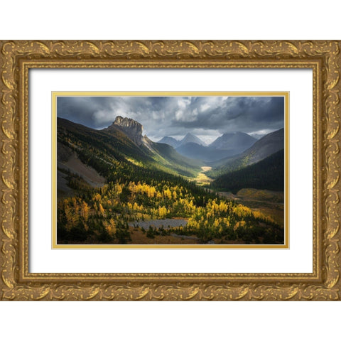 Fall Of Smutwood Valley Gold Ornate Wood Framed Art Print with Double Matting by Li, Yongnan