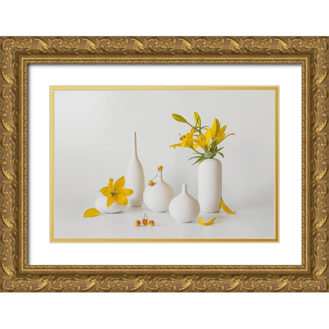 Blooming Lily And Sweet Cherry Gold Ornate Wood Framed Art Print with Double Matting by Jacobs, Lydia