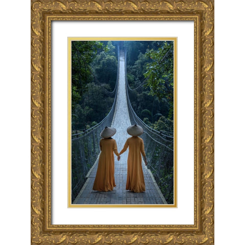 The Bridge Gold Ornate Wood Framed Art Print with Double Matting by Mikael, Fira