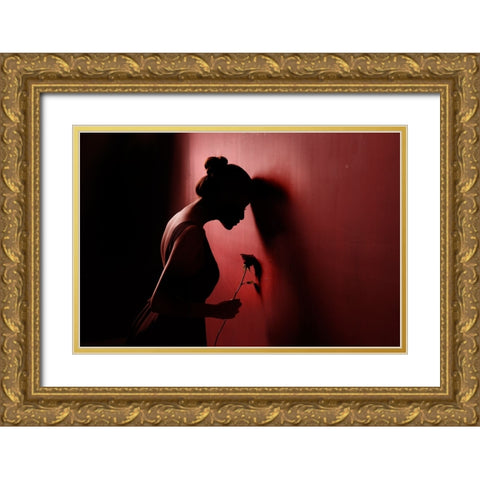Red Rose 3 Gold Ornate Wood Framed Art Print with Double Matting by Kisworo, Sebastian