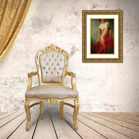 Red I Gold Ornate Wood Framed Art Print with Double Matting by miriana