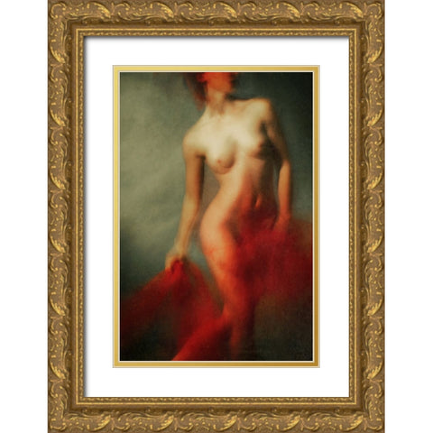 Red I Gold Ornate Wood Framed Art Print with Double Matting by miriana